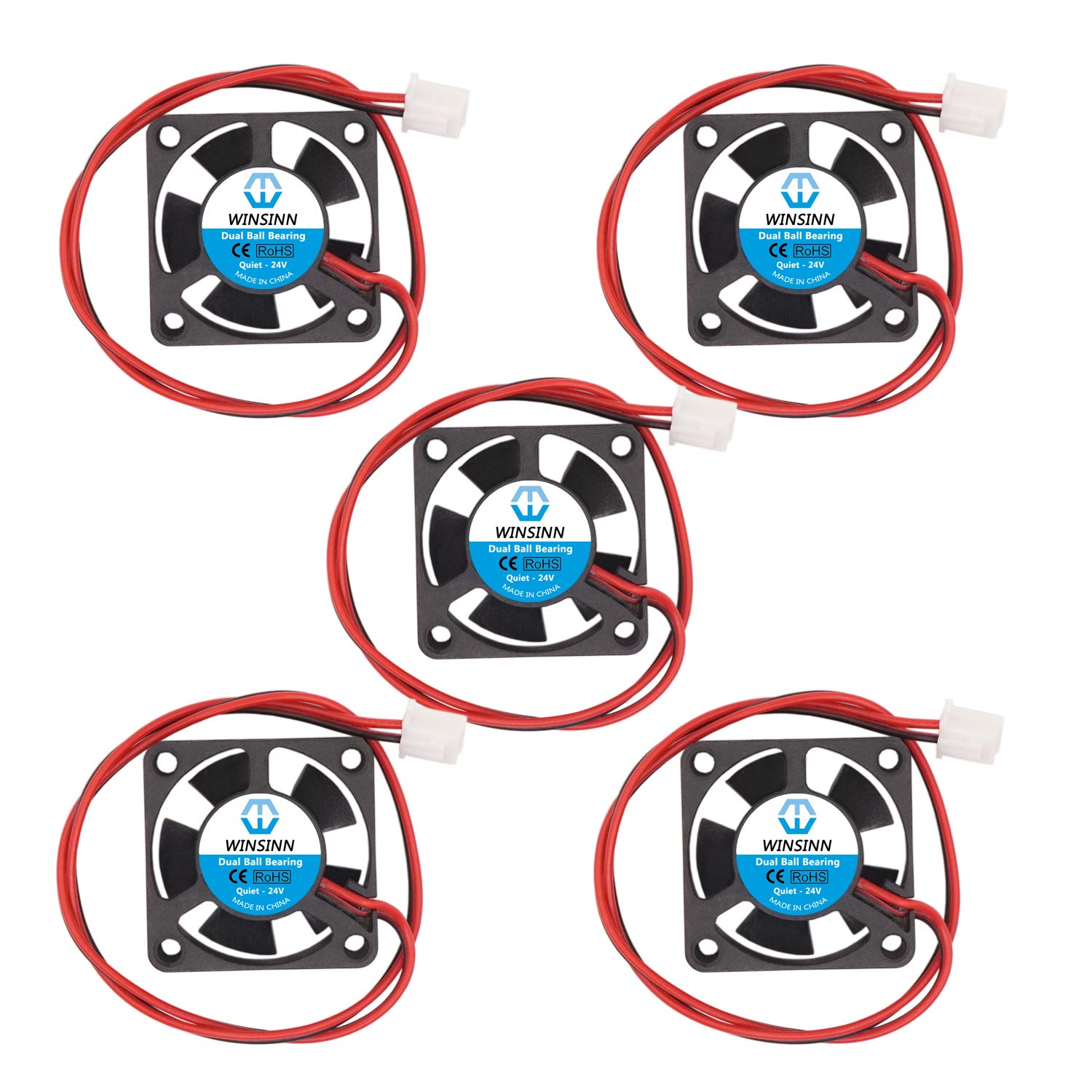 WINSINN 30mm Fan 24V Dual Ball Bearing Brushless 3010 30x10mm for Cooling 3D Printer Extruder - Quiet (Pack of 5Pcs)