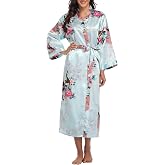 Vogue Bridal Womens Satin Kimono Robes Long Bridal Dressing Gown Lightweight Wedding Party Robes Sleepwear Summer Loungewear