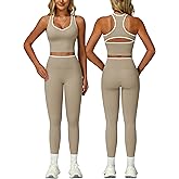QBGJTD Womens Workout Set Two Piece Racerback Color Block Tank Tops Matching High Waist Leggings Gym Work Out Outfits