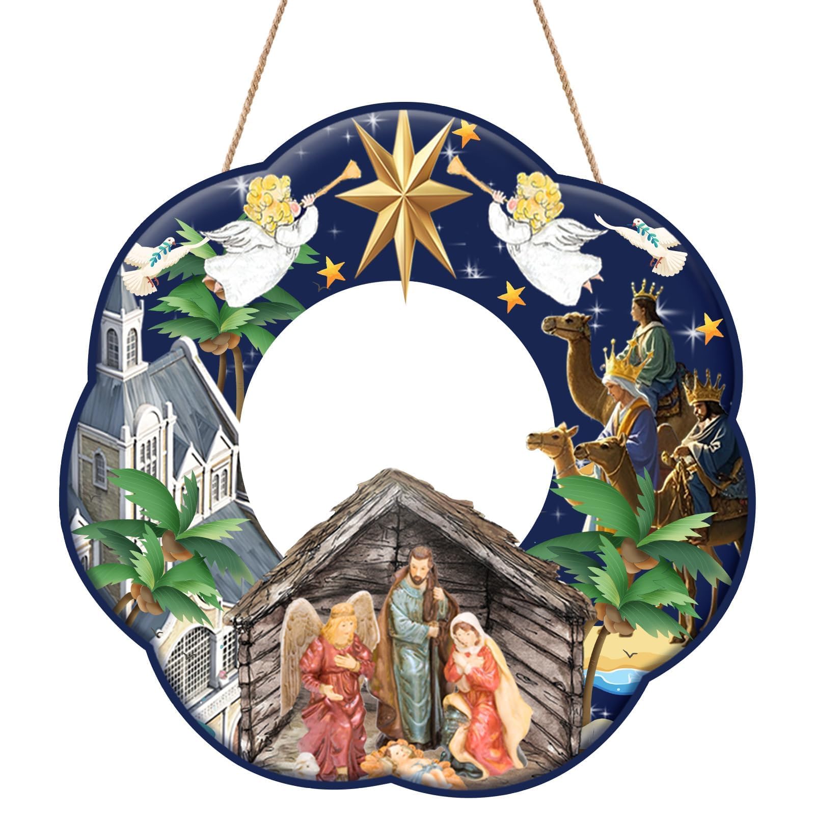 Family Christmas Wreaths Sign, Xmas Door Wreath Supplies Hanging Christmas Decorations Gifts, Winter Festival Front Door Decorations Scene Decor Suitable for Window Wall