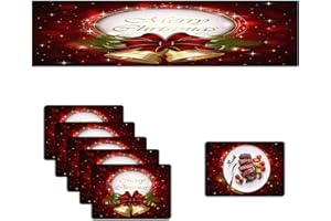 Mcalk Red Christmas Table Runner and Placemats Set of 6, Christmas Placemat, BellPlace Mats Indoor for Kitchen, Washable Merry Christmas Placemats Linen Material for Dining Table
