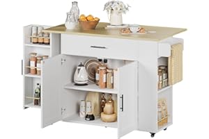 IRONCK Kitchen Island with Storage, 47.2in Rolling Island on Wheels, Kitchen Cart with Drop Leaf, Drawer and Towel Rack for Home, Dining Room