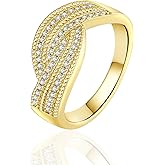 ENDLESSNESS & ETERNITY Cocktail Statement Criss-cross Intertwined Wedding Band CZ Cubic Zirconia 14K Gold Plated Half Eternity Promise Band