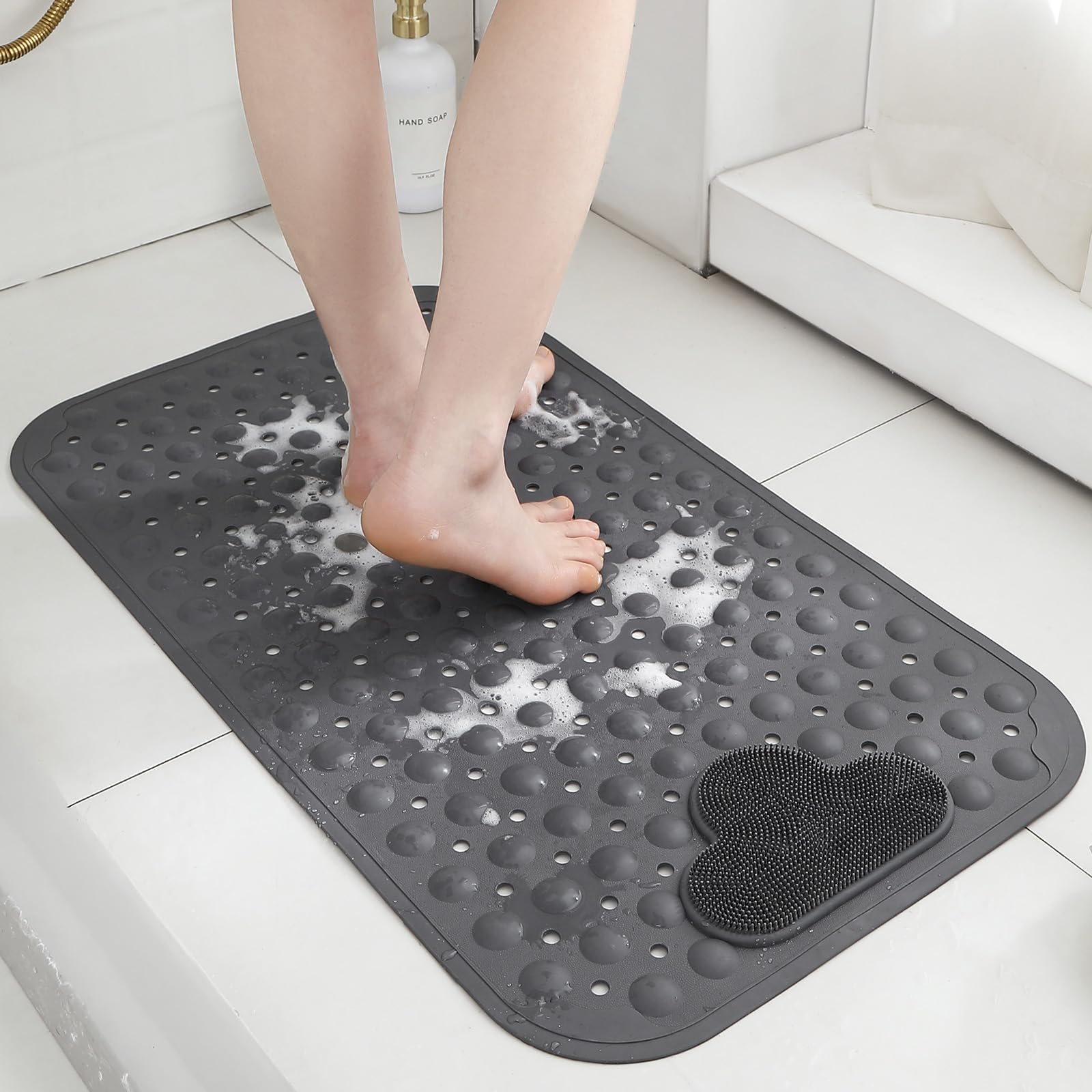 XIYUNTE Shower Mat Non Slip Anti Mould for Elderly, 70 x 40cm Bath Mat with Foot Massage, Non Slip Shower Mats for Inside Shower, Anti Slip Shower Mat with Suction Cup, Easy to Clean, Grey