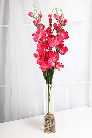 Buy Tied Ribbons Decorative Flower And Glass Vase Pot With Pebbles