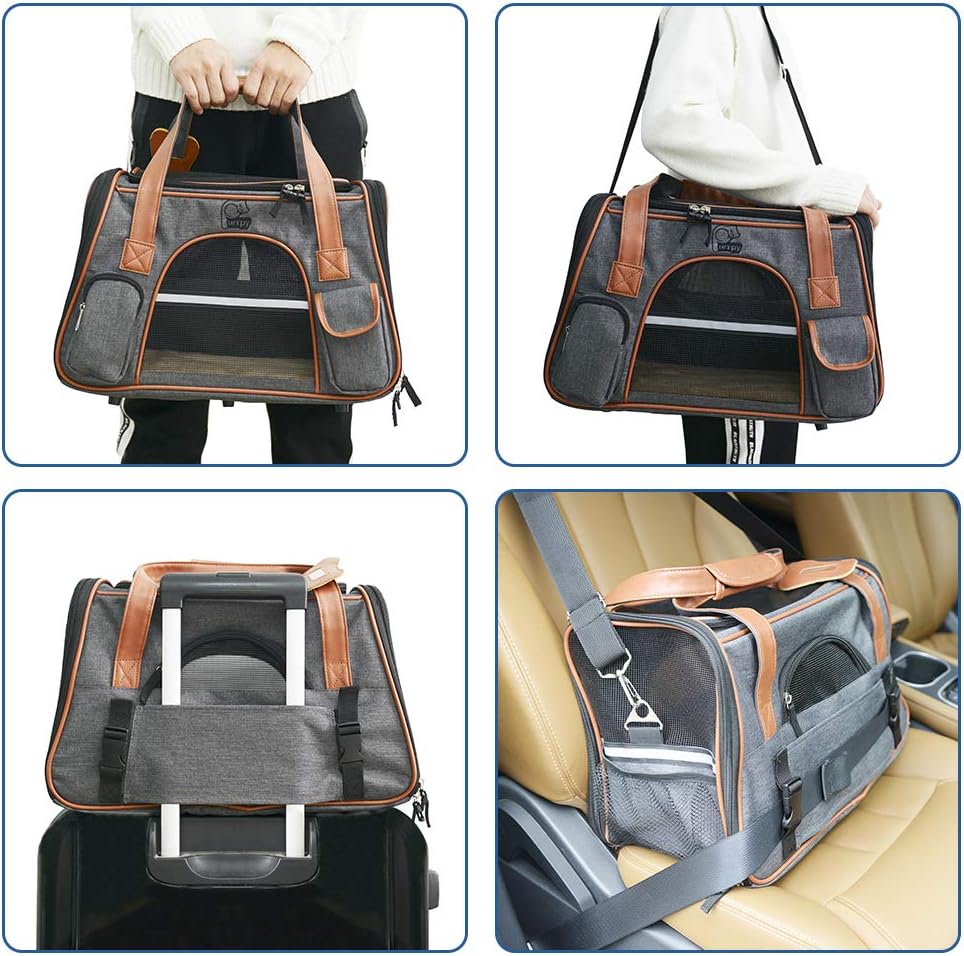Purrpy Ventilative Cat Dog Carrier Airline Approved Soft Sided Pet Travel Bag Portable Car Seat Safe Carrier Deep Grey M : Pet Supplies