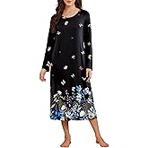 Ekouaer Long Sleeve Nightgowns for Women Calf Length Sleep Shirts Crew Neck Soft Nightshirts S-XXL