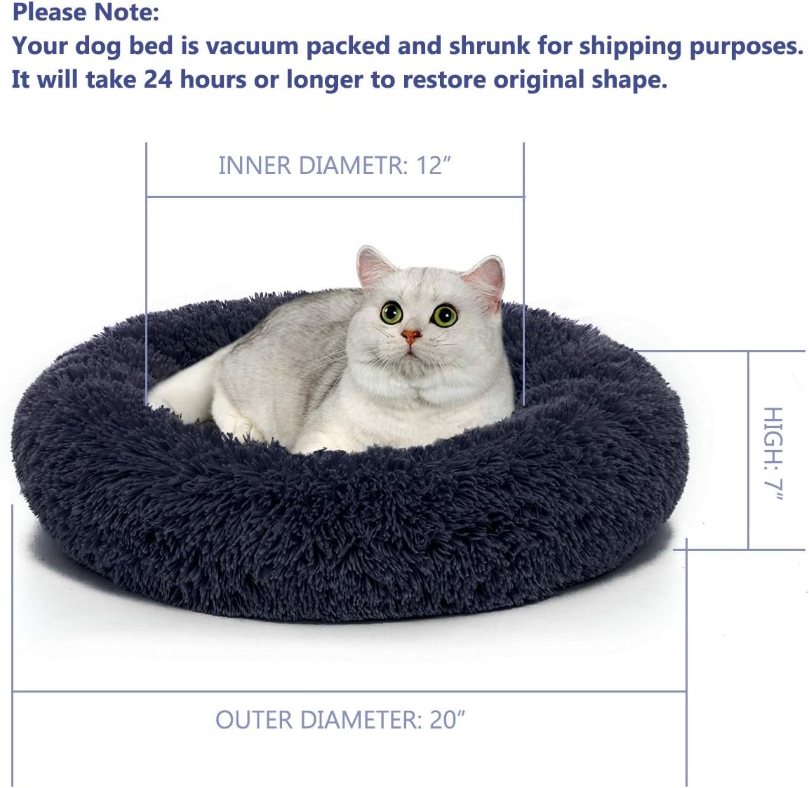 AIPERRO Dog Bed for Small Medium Dogs, Donut Cuddler Fur Round Pet Bed Soft Plush Fluffy Indoor Calming Cat Bed, Anti-Slip & Anti-Anxiety, 16/20/23/30 Inch for Puppy and Kitties (20 inch, Dark Blue) : Pet Supplies