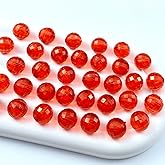 Tingoons 200 PCS 10mm Acrylic Round Faceted Beads Crystal Spacer Beads Multiple Faceted Loose Beads for DIY Jewelry Making Bracelet Necklace Earring Wind Chimes Wine Charms Sun Catchers(Red)