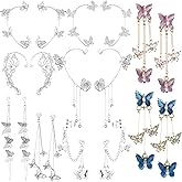 Nosiny 9 Pairs Butterfly Ear Cuffs Earrings Long Drop Dangling Glitter Rhinestone Earrings Wrap Around Jewelry for Women