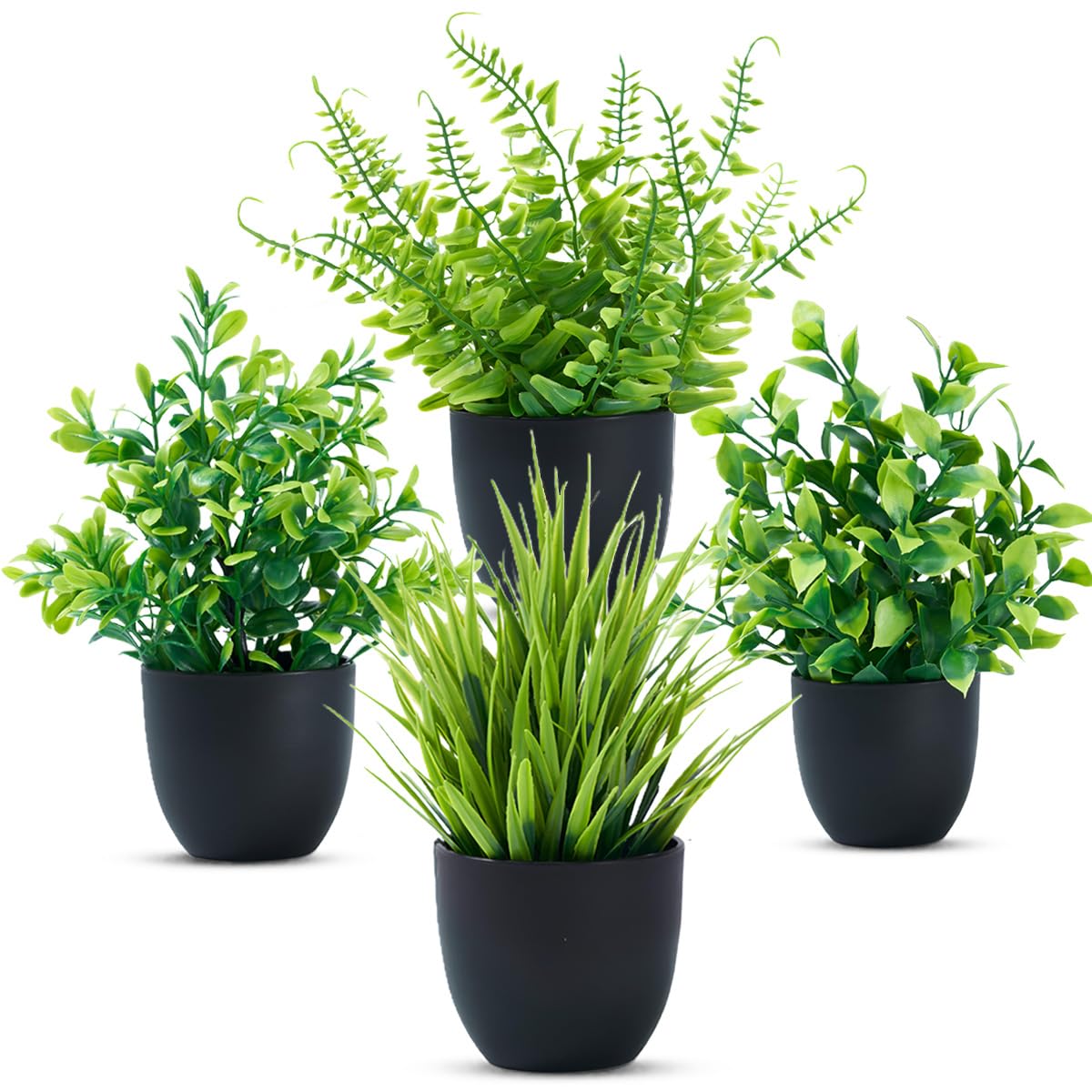 Laelfe 4 Packs Small Artificial Plants in Pots, Mini Fake Greenery Eucalyptus Plants Faux Plastic Potted Plant for Bathroom Home Office Living Room Bedroom Office Desk Decorations