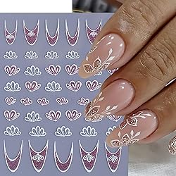 8 Sheets Pink Glitter Flower French Tip Nail