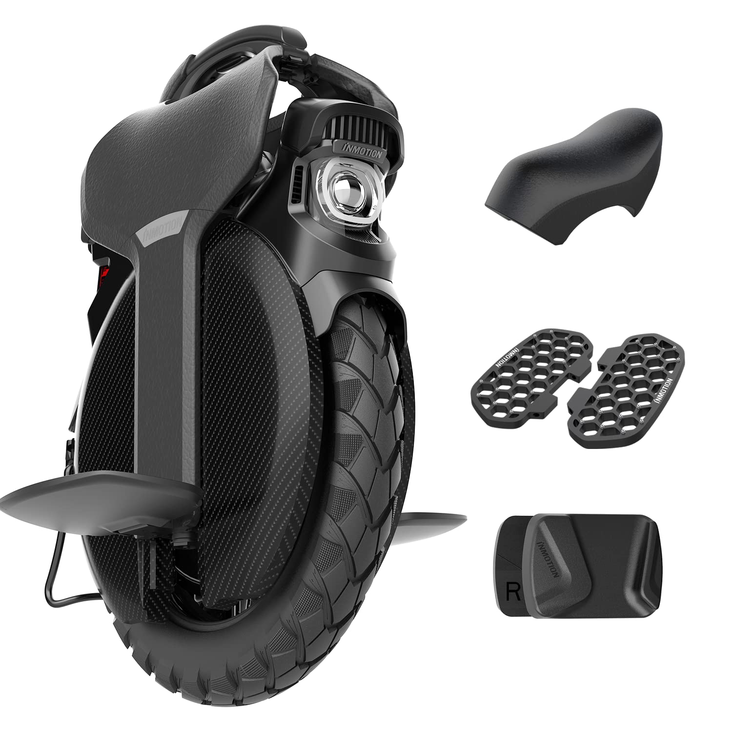 I INMOTION V11 Electric Unicycle with Honeycomb Foot Pedals & Leg Pads & Soft Seat