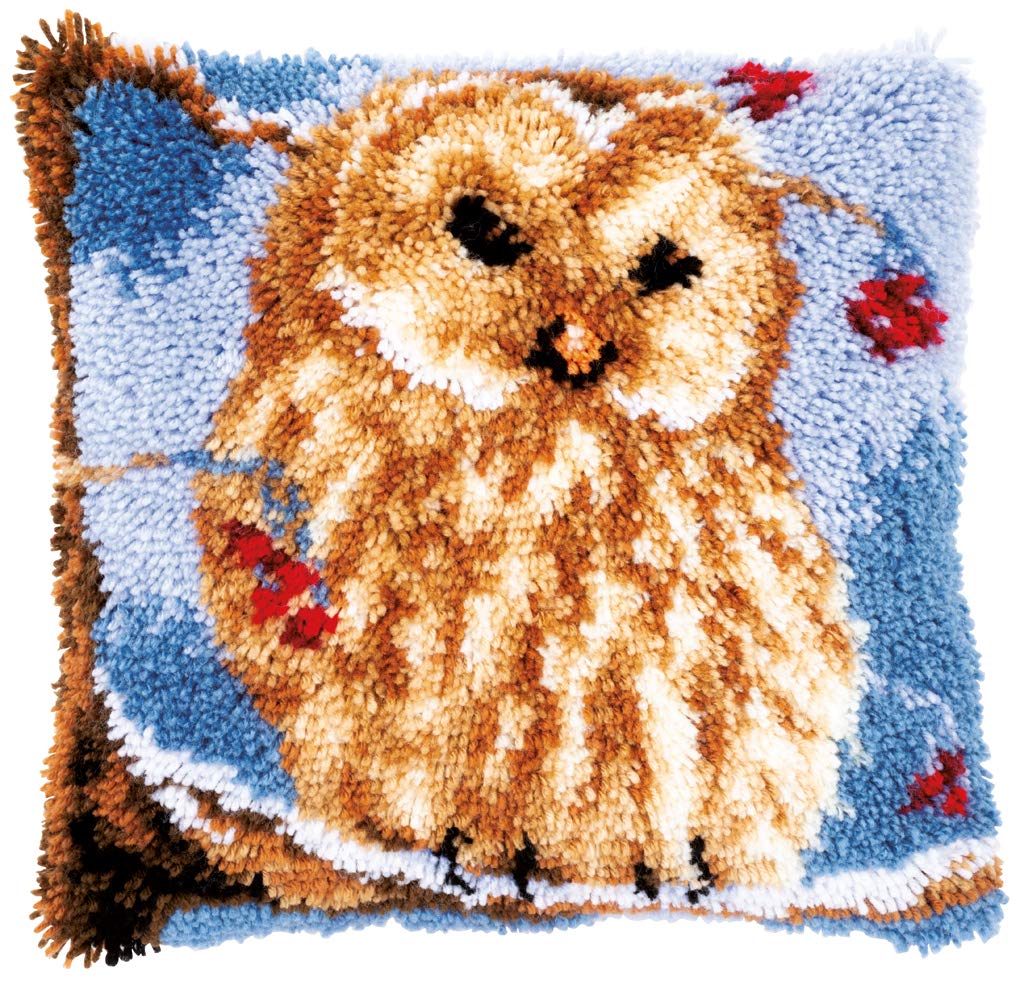Vervaco PN-0157914 Owl Latch Hook Cushion Cotton, Multi-Colour, Approx. 40 x 40 cm / 16 x 16 inches.