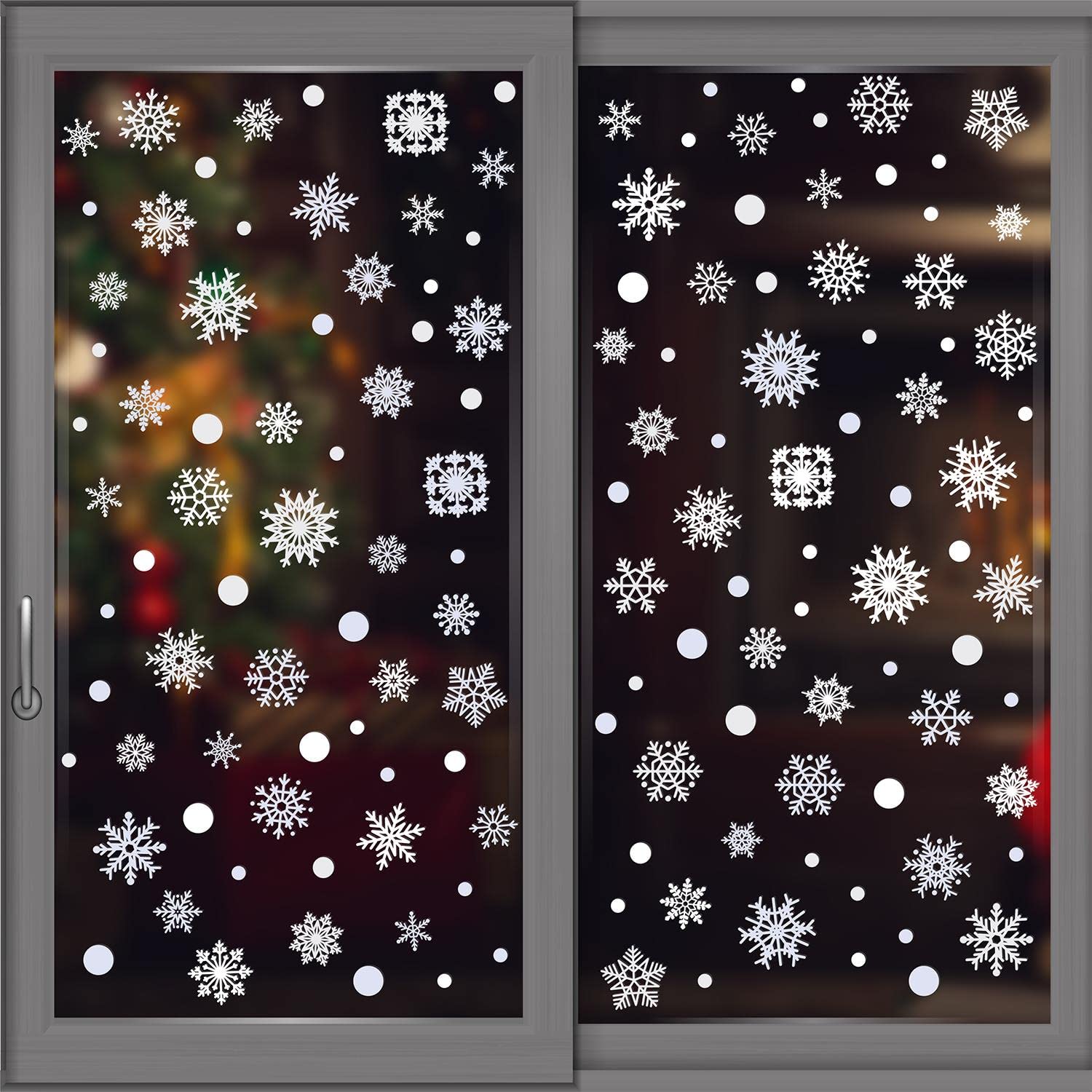 WALPLUS White Snowflake Window Stickers Reusable Christmas Window Clings Double Sided Christmas Window Stickers Removable Xmas Decorations Delicate Lace Snowflakes Christmas Window Decorations 138 PCS