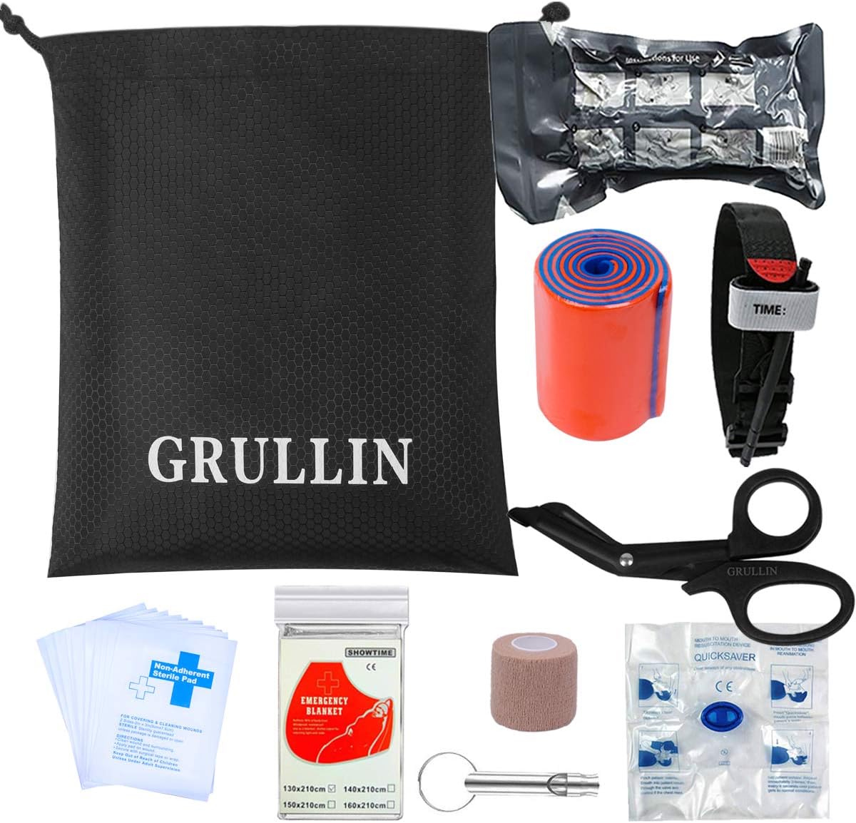 GRULLIN Survival First Aid Kit, 39 Pieces Tactical Molle EMT IFAK Pouch Emergency First Aid Survival Kits Trauma Bag Outdoor Gear for Camping Hiking Hunting Travel Car Adventures