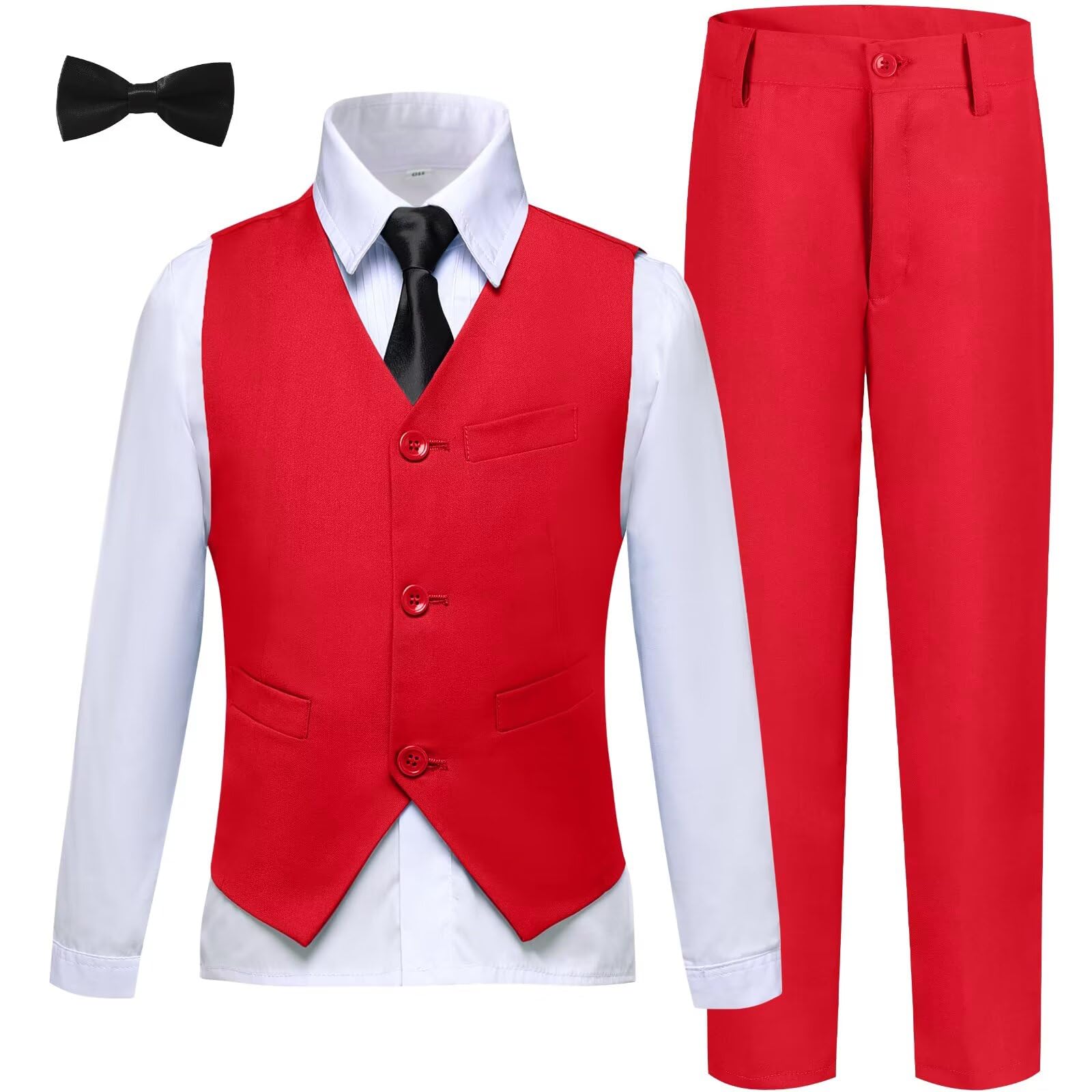 Photo 1 of Boys Suits Kids Red Suits for Boys Easter Christmas Outfit Formal Dress Clothes Vest Pants Shirt Suit Set, Size 14