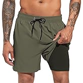 Men's Swim Trunks Quick Dry Beach Shorts with Compression Liner Swimming Shorts with Zipper Pockets