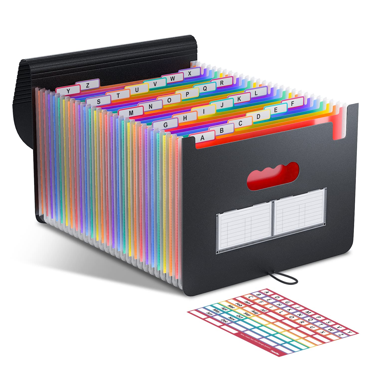 ThinkTex Accordion‌ File Organiser, 26 Pockets Expanding File Folders, Monthly Bill Receipt Documents Organiser, Colorful Tabs, Letter/A4 Size