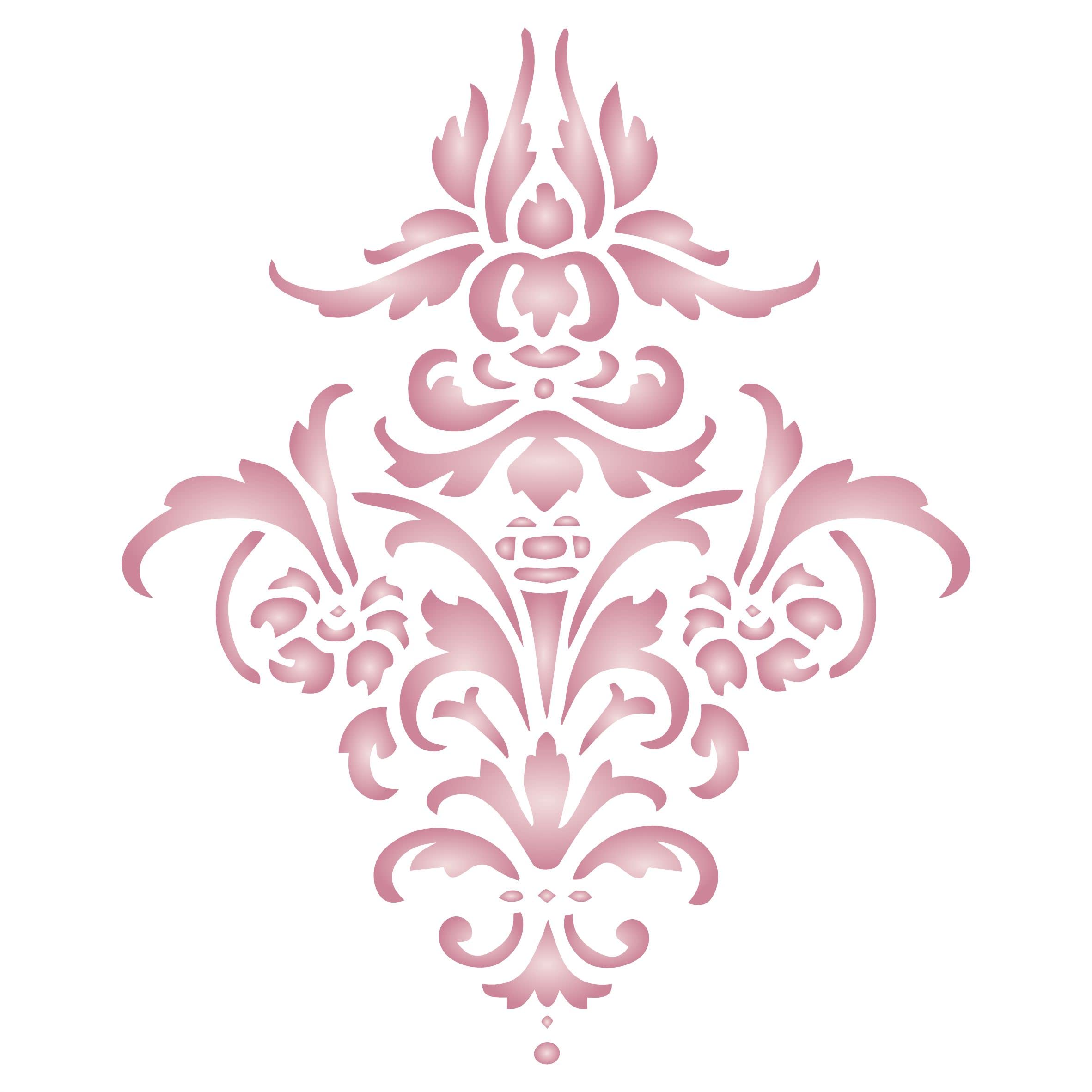 Flower Damask Stencil, 7.8 x 9.5 cm (S) - Vintage Floral Damask Flowers Allover Wallpaper Pattern Stencils for Painting Template