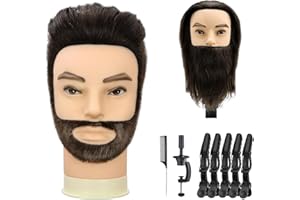 Yekavo Male Mannequin Head, Barber Mannequin Head Male 100% Human Hair With Beard, Professional Training Head with Real Hair for Practicing Hair Cutting & Styling, Black