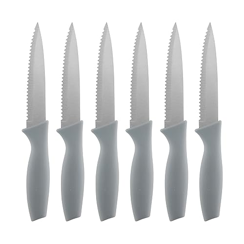 COOK WITH COLOR 6 Pc. Steak Knife Set - Eco Friendly and Ocean Friendly Quality - Serrated Kitchen Knives Set, Gray