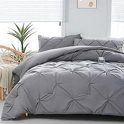 DOWNCOOL Twin Comforter Set - Pintuck Grey Bedding