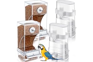 Yaomiao 4 Pcs No Mess Bird Feeders Automatic Parrot Water Dispenser Clear Quail Feeder and Watered Cage Accessories for Small and Medium Parrot Cockatiel Canary(Assorted,Transparent)