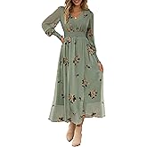 ANRABESS Women's Long Sleeve Floral Maxi Dress Casual V Neck Chiffon Boho Flowy Beach Fall Wedding Guest Party Long Dresses