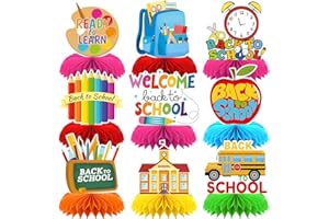 ANSOUFIEN Back to School Table Decorations 9 PCS, Back to School Honeycomb Centerpiece Table Toppers - Back to School Party Supplies Perfect for Classroom Decorations and School Events