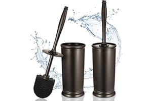 HAMITOR Toilet Bowl Brush Holder Set: 2 Pack Modern Deep Cleaning Bathroom Toilet Scrubber with Caddy for rv - Rim Decorative Accessories Cleaner Brushes for Toilet - Bronze1