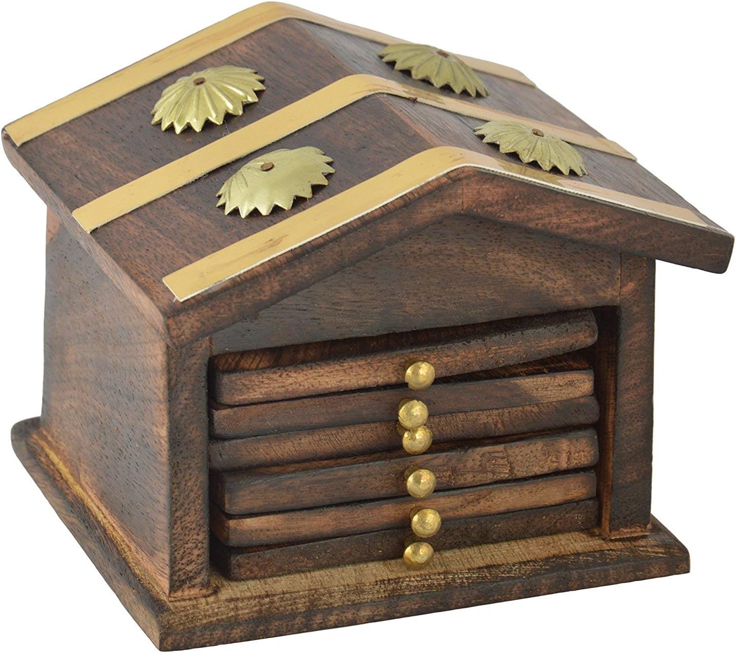 iTrend India Handmade Wooden Hut Coaster (Brown) -6 Coasters