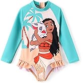 Disney Frozen Stitch Princess Minnie Mouse Girls Swimsuit Long Sleeve Rashguard UPF 50 One Piece Bathing Suit Size 3M-13Y