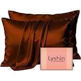 LYSHIN Silk Pillow Cases 2 Pack Standard Size with Zipper, Orange | 19 Momme Mulberry Silk Pillowcase for Skin and Hair, Anti-Acne, Hypoallergenic, Cooling, Beauty Sleep, Gifts for Women