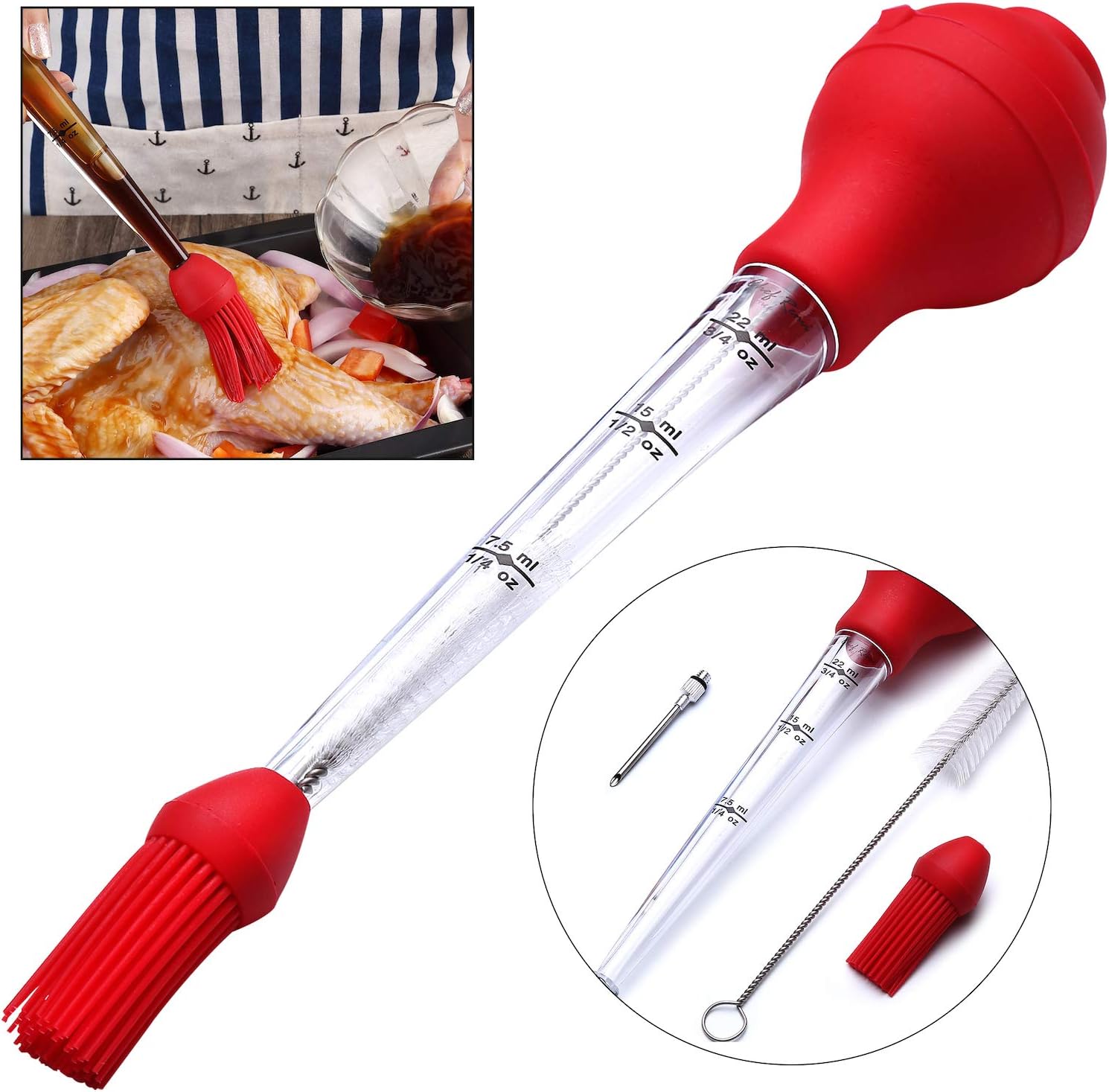 Meat Injector Syringe Stainless Steel with 3 Marinade