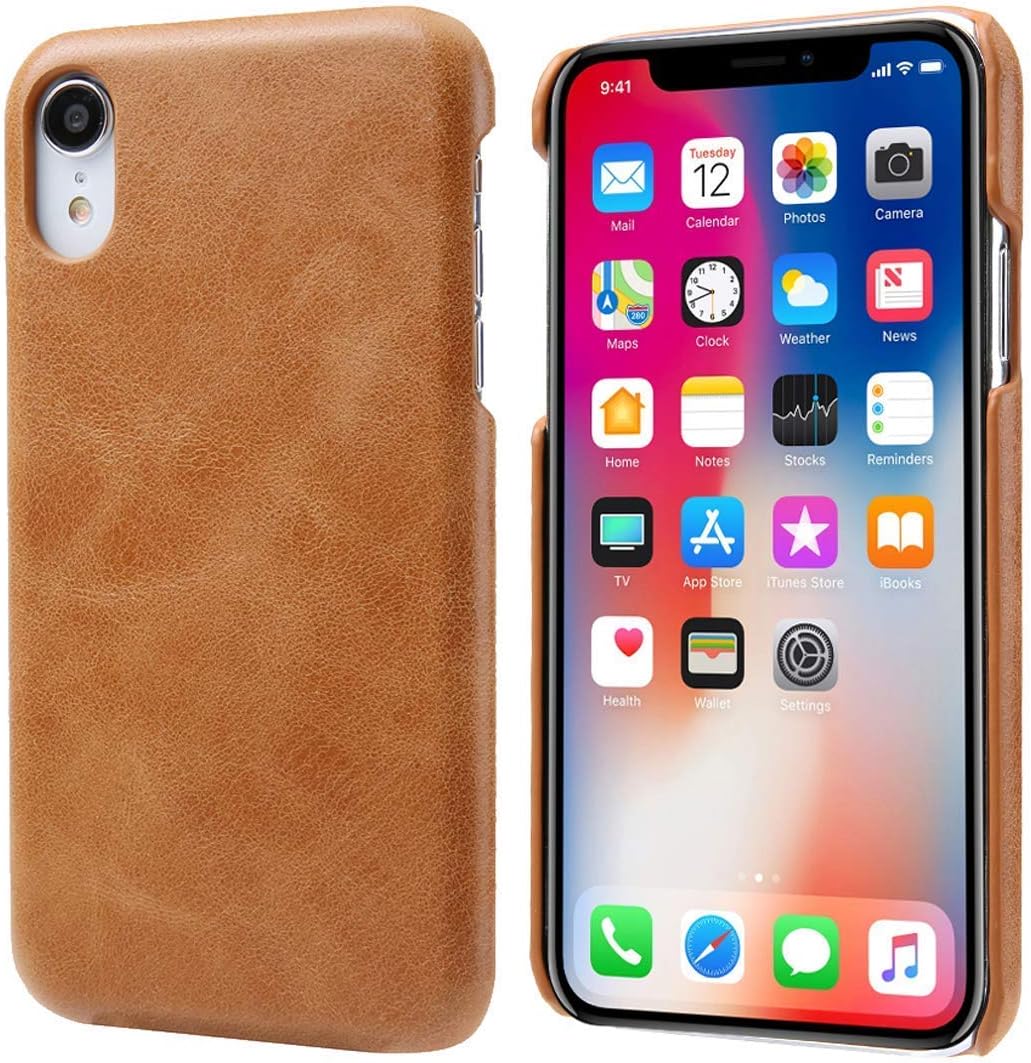 iPhone Xr Leather Case, Reginn Wireless Charging Compatible Phone Bumper, Slim Fit Genuine Leather Case for iPhone Xr (Brown)