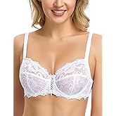 Wingslove Women's Sexy Lace Bra Non Padded Underwire Unlined Bra Full Coverage Plus Size Lace Bralette