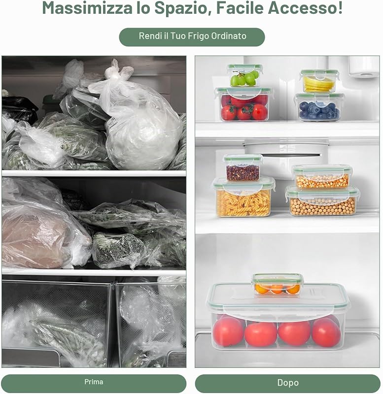 Set di 10 Contenitori per Alimenti con Coperchi, Contenitori Ermetici in Plastica, Scatole Rettangolari per Preparazione dei Pasti, Senza BPA, 0,08-3,8L, per Microonde Lavastoviglie Frigorifero