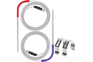 BEZMAKSAS 2-Pack Pellet Grill Temperature Meat Probe Compatible with Rec Tec Grills, Thermometer Meat Probe Replacment for RecTeq Grill, with 2-Pack Probe Holder Clips