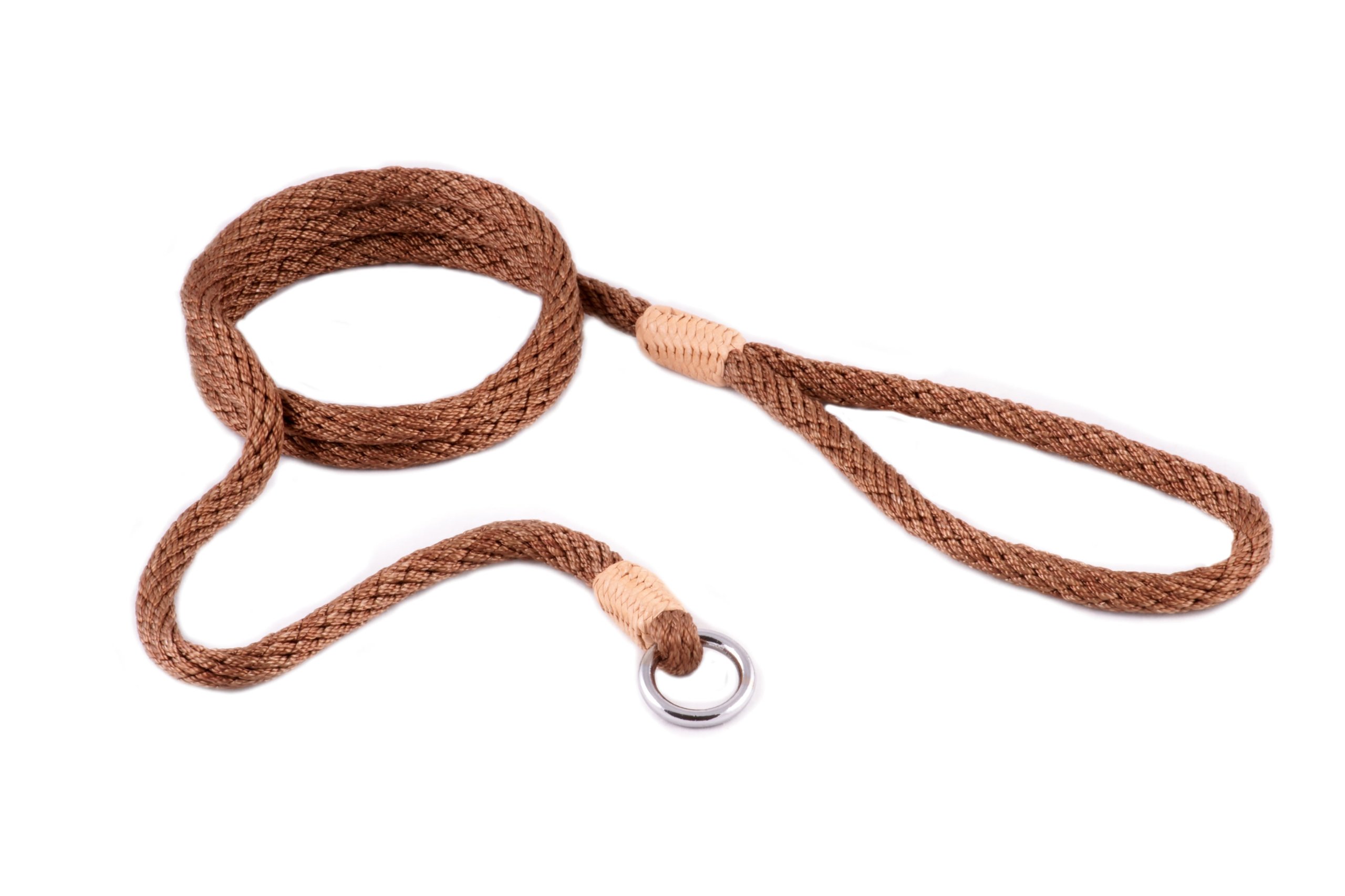 Alvalley Nylon Slip Leashes with Braided Leather - Adjustable Pet Lead for Dogs - Soft, Smooth Leash for Training & Walking - Durable, Strong Rope (Light Brown, 4ft Long, 8mm Thick)