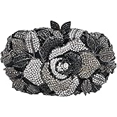 DEBIMY Rose Flower Crystal Purses Sparkly Rhinestone Evening Clutch for Women Wedding Party Cocktail Handbags