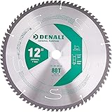 Amazon Brand - Denali 12-Inch 80-Tooth Tungsten Carbide Miter Saw Blade, 1-Inch Arbor