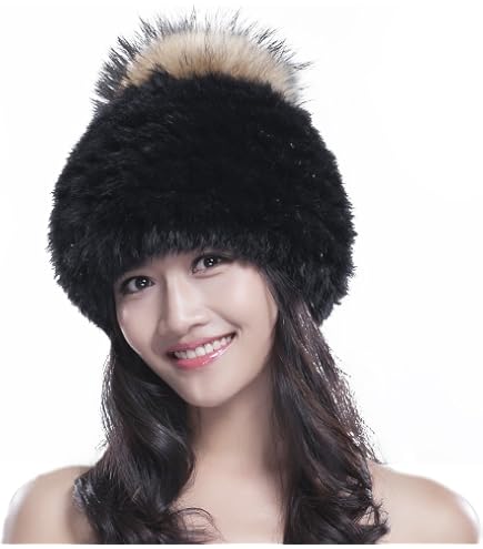 URSFUR Women's Real Rex Rabbit Fur Peaked Cap - Spiral Design Coffee & Red, Windproof Winter Hat - View #10