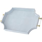 22.6'' × 13'' Coffee Table Tray Shagreen Decorative Tray for Ottoman Home Decor Serving Tray with Acrylic Gold Handles Modern Elegant Scalloped Large Ottoman Tray