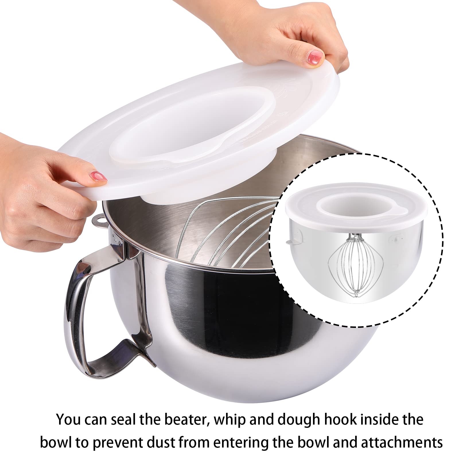 Mixer Bowl Lid Covers for KitchenAid 5.5-6 Quart Bowls - Stand Mixer Bowl Covers to Prevent Ingredients from Spilling, Fits Bowl-Lift Models KV25G and KP26M1X (2 Pack)
