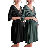 Ekouaer 3 in 1 Labor/Delivery/Hospital Gown 2 Pack Maternity Dress Nursing Nightgown Sleepwear