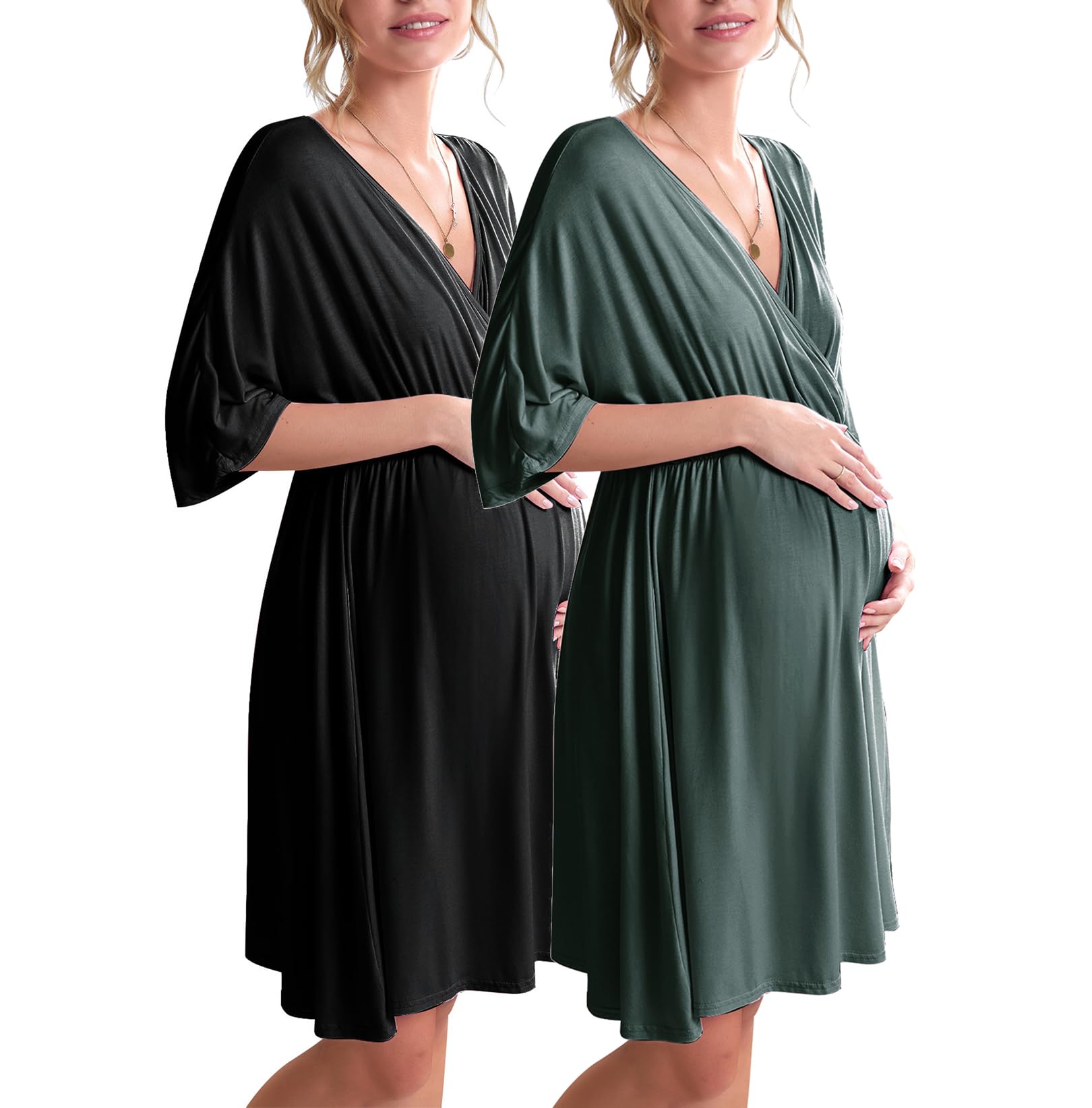 Ekouaer 3 in 1 Labor/Delivery/Hospital Gown 2 Pack