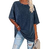 Imily Bela Womens Oversized T Shirts Vintage Cotton Tees Crewneck Short Sleeve Washed Summer Tunic Tops