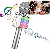 ShinePick Karaoke Microphone, 4 in 1 Wireless Microphone with LED Lights Handheld Portable Karaoke Machine, Home KTV Player, Compatible with Android & iOS Devices (Silver)