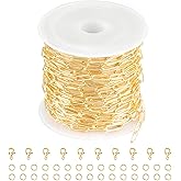 Jabogrii 16.4 Feet Embossed Paperclip Chain for Jewelry Making Gold Plated Brass Necklace Bracelet Chain Bulk Soldered Jewelry DIY Roll